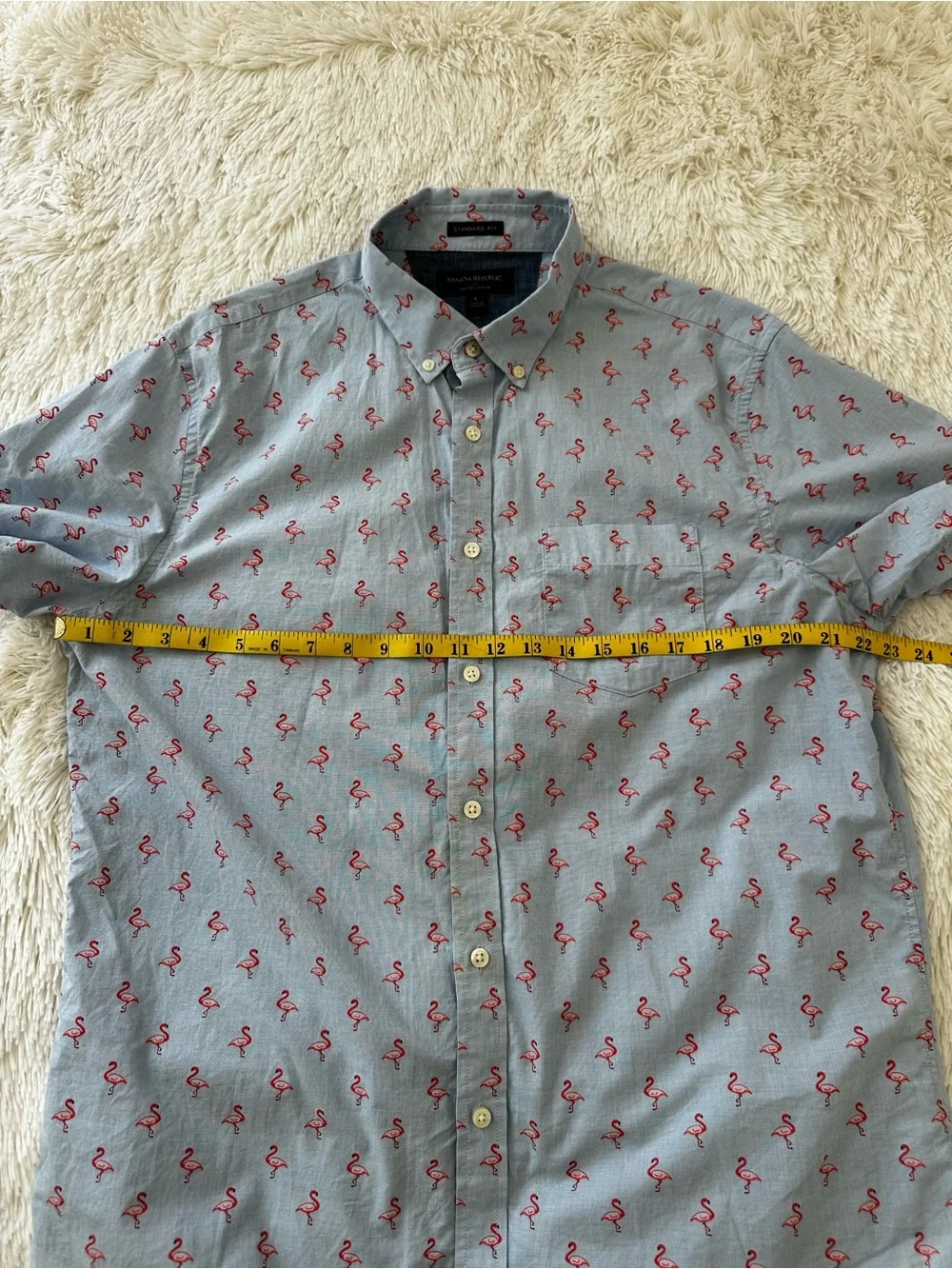 Banana Republic Flamingo Print Cotton Short Sleeve Button Down Shirt Size Large